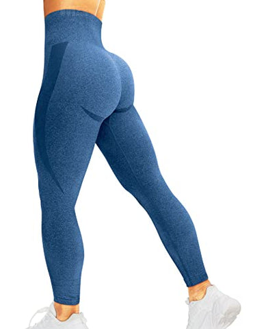 HIGORUN Women Seamless Leggings Smile Contour High Waist Workout Gym Yoga Pants Darkblue M