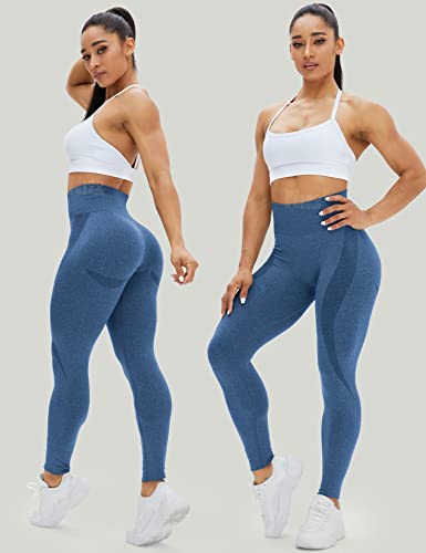HIGORUN Women Seamless Leggings Smile Contour High Waist Workout Gym Yoga Pants Darkblue M